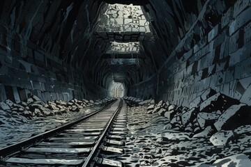 Fototapeta na wymiar Train track tunnel with rocks, suitable for transportation industry