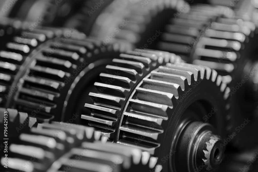 Poster Close up of gears on a table, suitable for engineering concepts