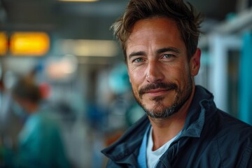 Obraz premium Confident Male Doctor Celebrating World Health Day in Surgical Room - Illuminated Excellence