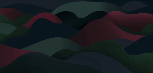 Abstract with flat, moody shapes in forest green and burgundy for wine labels.