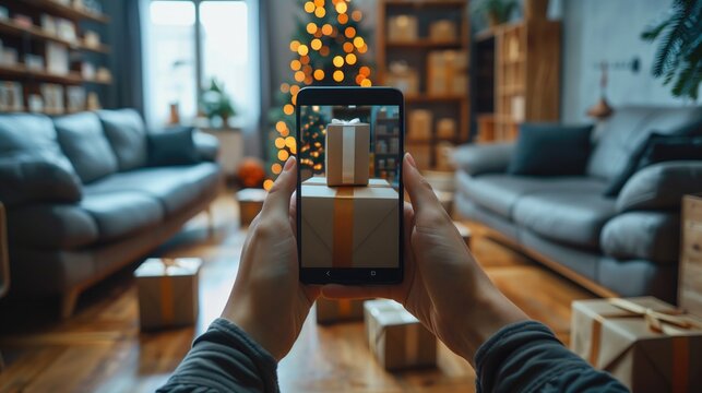 A smartphone displays a mockup screen of an online shopping app, featuring a user-friendly interface with a list of items and free shipping options