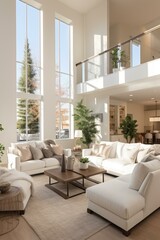 b'Bright and Airy Living Room With High Ceilings and Large Windows'