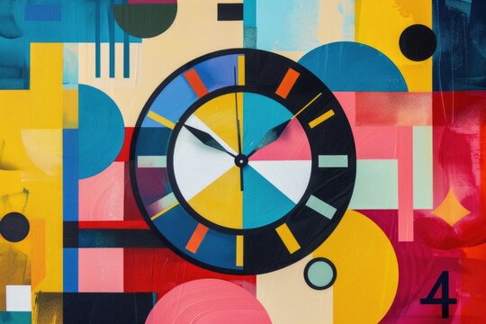 Vibrant painting of a clock, perfect for home decor or art projects