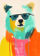 Fototapeta premium Bear wearing glasses art painting abstract