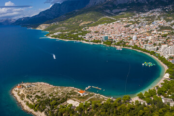 Aerial photography.Beautiful coastline from a bird's eye view near the city of Makarska, Dalmatia,...