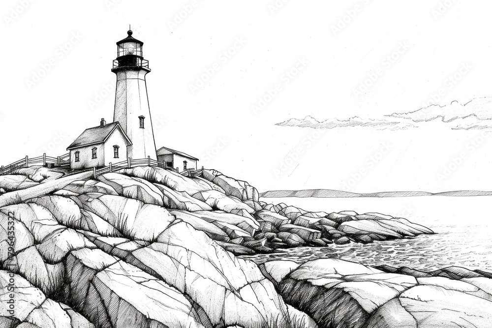 Poster detailed black and white drawing of a lighthouse. suitable for various design projects