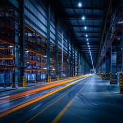 Fototapeta premium b'Industrial building interior with empty shelves and bright lights'