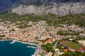 Aerial photography.Beautiful coastline from a bird's eye view near the city of Makarska, Dalmatia, Croatia. Makarska Riviera, famous and tourist place in Europe