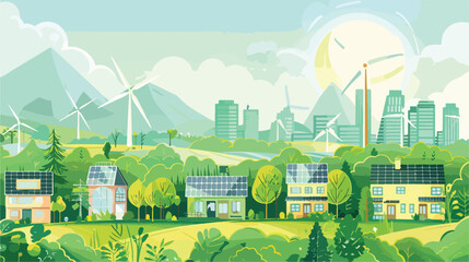 Green energy - city view with residential houses and