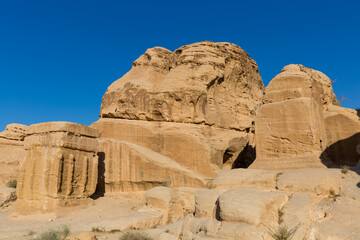 View of Dijnn Blocks in the archeological site of Petra in Jordan