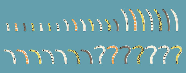 Garden eel collection 2 cute on a blue background, vector illustration.