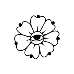 Eye boho. Lineart Vector illustration. Flower moon , Magic celestial witchcraft symbol. Masonic symbol. Hand drawn logo or emblem