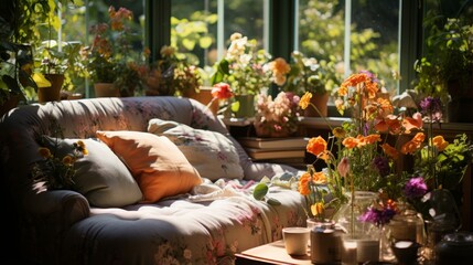 b'A beautiful living room decorated with flowers'