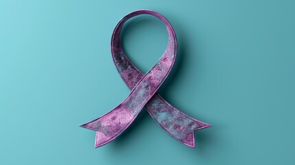A textured purple ribbon, elegantly presented on a soft teal background, represents gender equality and awareness. - 796437960