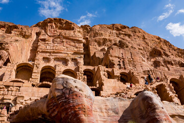 View of Urn Tomb in the archeological site of Petra in Jordan