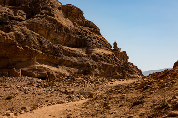 Approcahing The Monastery  in the archeological site of Petra in Jordan
