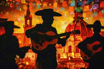 Fototapeta premium A man in a cowboy hat playing a guitar. Suitable for music or western-themed designs