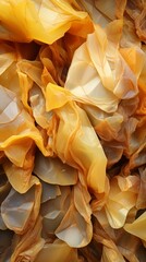 b'Close-up of a pile of yellow plastic bags'