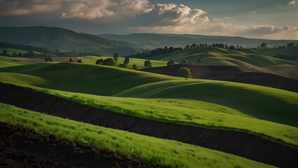 landscape with green grass and blue sky