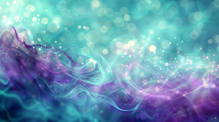Enigmatic wisps of amethyst and plum swirling amidst radiant turquoise and teal bokeh.