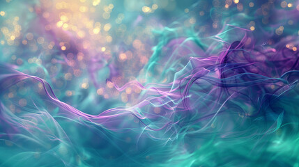 Enigmatic wisps of amethyst and plum swirling amidst radiant turquoise and teal bokeh.
