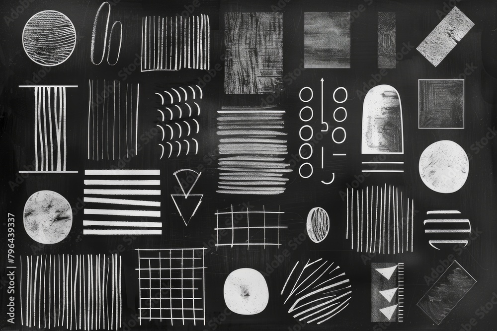Poster Collection of various objects in black and white, versatile for multiple uses