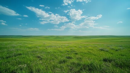 Fototapeta na wymiar b'Green rolling hills under blue sky with white clouds'