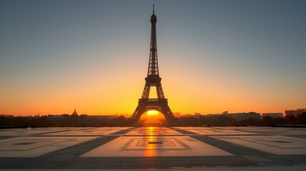 b'Eiffel Tower at sunrise, Paris, France'