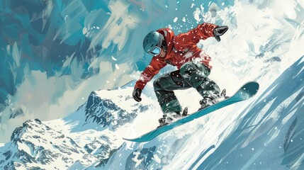 Fototapeta na wymiar b'A snowboarder jumps over a snowy mountain'