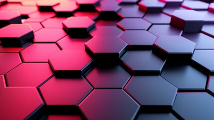 b'Black and red glowing hexagons background'
