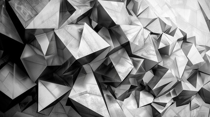 Interlocking polygons forming a mesmerizing geometric backdrop against a monochrome canvas. - obrazy, fototapety, plakaty