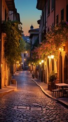 Fototapeta na wymiar b'Charming cobblestone street in the old city of Rome, Italy'