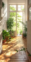b'Indoor plants in a sunlit room'