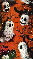 b'Pumpkins and Ghosts in a Haunted Forest'