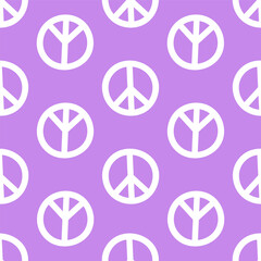 Purple seamless pattern with white peace signs