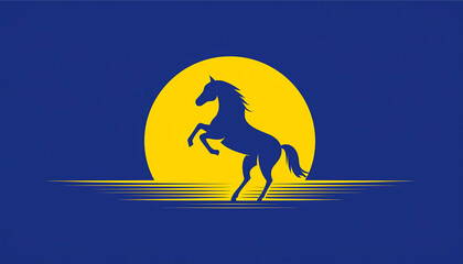 Horse logo in intense yellow and navy blue colors.