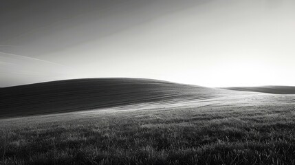 b'Black and white rural landscape with rolling hills' - obrazy, fototapety, plakaty