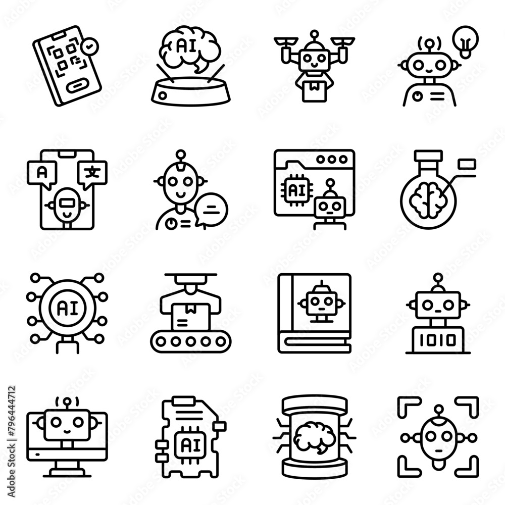 Wall mural Set of Ai Linear Icons 

