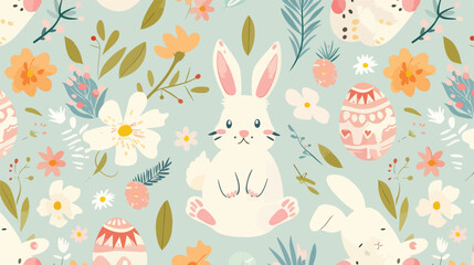 Happy Easter seamless pattern with cute cartoon Easter