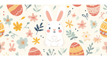 Happy Easter seamless vector pattern with cute cartoon
