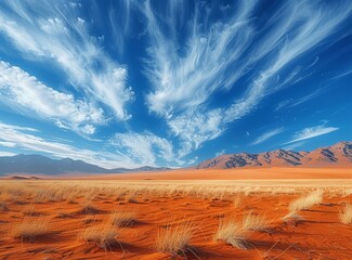 b'A vast desert landscape with blue sky and clouds'