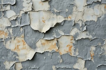 b'old weathered white and gray paint peeling off a wall' - obrazy, fototapety, plakaty