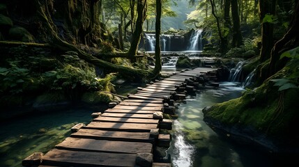 wooden bridge in the forest
