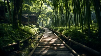 view of the path in the bamboo forest
