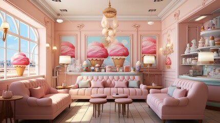 b'pink fantasy dessert cafe interior design' - obrazy, fototapety, plakaty