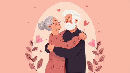 Happy Hug day greeting card with senior people hugging 