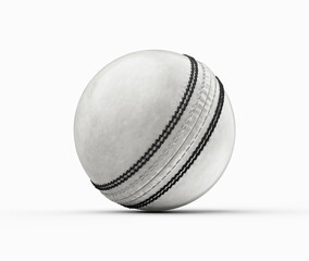 3D White Leather Stitched ODI One Day International Cricket Ball On White Background 3D Illustration