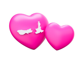 3d Shiny Pink Hearts With 3d White Map Of New Zealand Isolated On White Background 3d Illustration