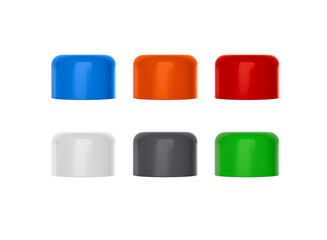 3D Set Of Colorful PVC End Cap For Pipe Fitting Plumbing Concept On White Background 3D Illustration