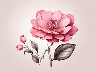 Hand drawn pink flower isolated on white background